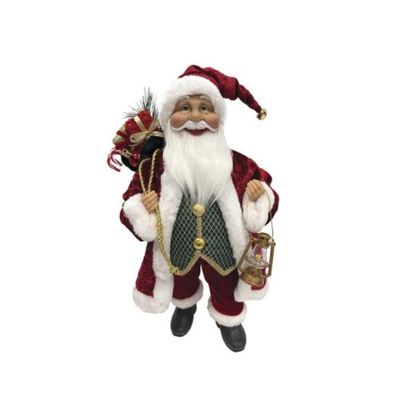 Classic Red Santa 18" Figurine w/ Lantern & Gift Sack Christmas Decor - Picture 5 of 11